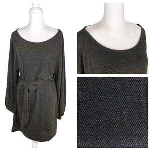 NBD black gold long-sleeve belted Ripley dress off the shoulder medium